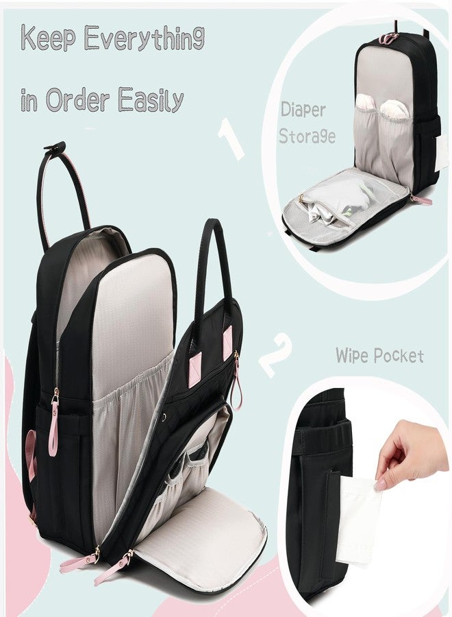 LORADI حقيبة ظهر كبيرة لحفاضات الأطفال من لورادي، تحتوي على 18 جيبًا، و4 جيوب معزولة، ومشابك لعربة الأطفال، هدية مثالية لحفلات استقبال المولود (أسود، كبير) - Image 3